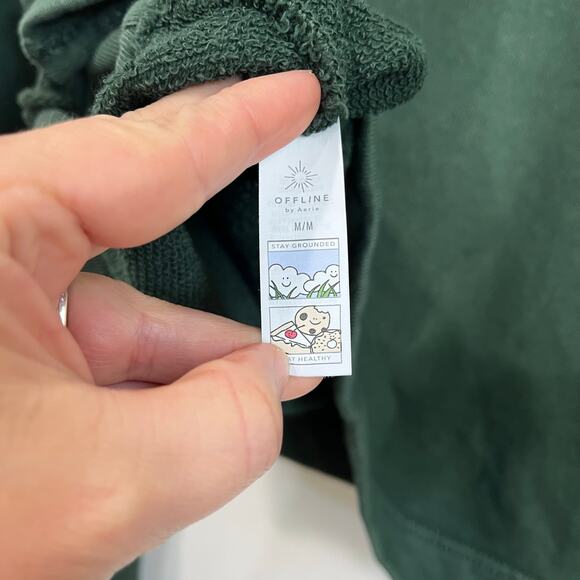 Aerie Running Late Green Graphic Sweatshirt Pullover Crew 100% Cotton Sz M - Picture 7 of 10